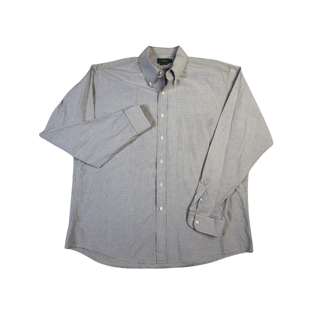 J.Crew Mens XL Micro Check Button Down Shirt Long Sleeve Cotton Black White
